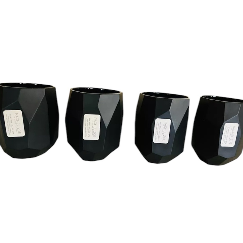 Rachel Zoe Crystal Cut Black Halloween Acrylic Tumblers Glasses Set of 4 new